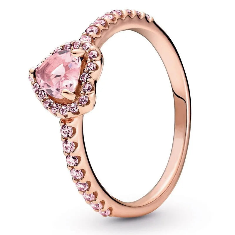 Authentisches 925er Sterling silber rosa erhöhtes Herz mit Kristall Pandora Ring für Frauen Hochzeits feier Europa Modeschmuck