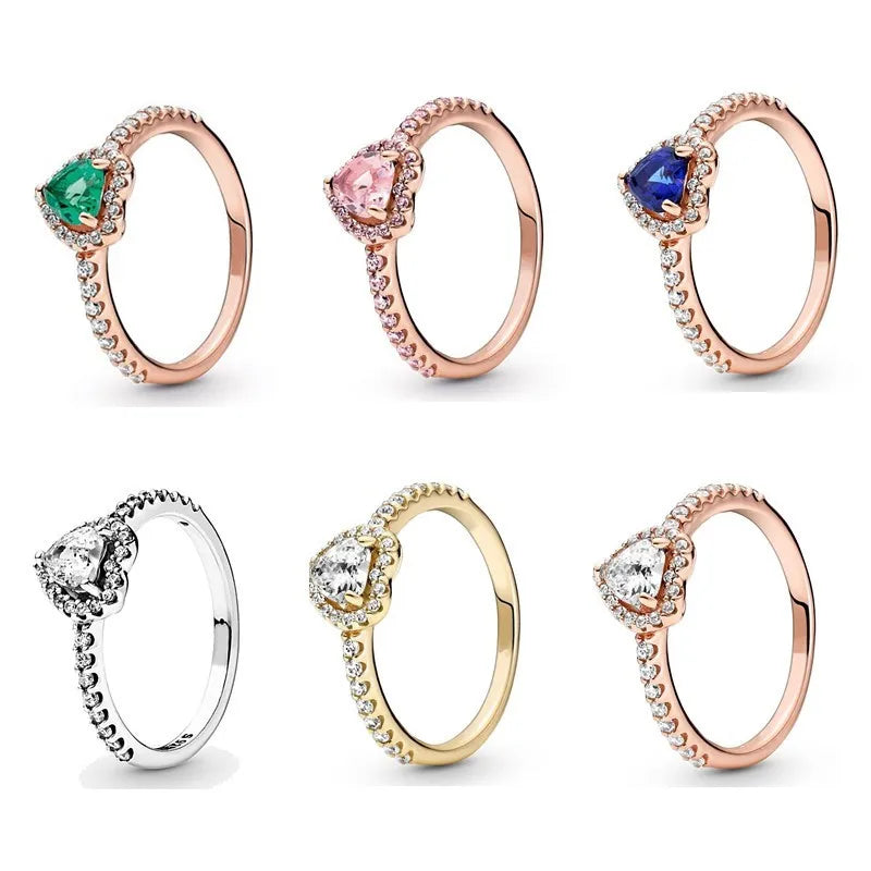 Authentisches 925er Sterling silber rosa erhöhtes Herz mit Kristall Pandora Ring für Frauen Hochzeits feier Europa Modeschmuck