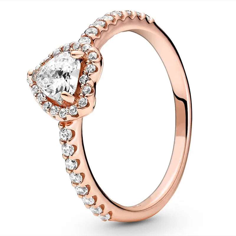 Authentisches 925er Sterling silber rosa erhöhtes Herz mit Kristall Pandora Ring für Frauen Hochzeits feier Europa Modeschmuck